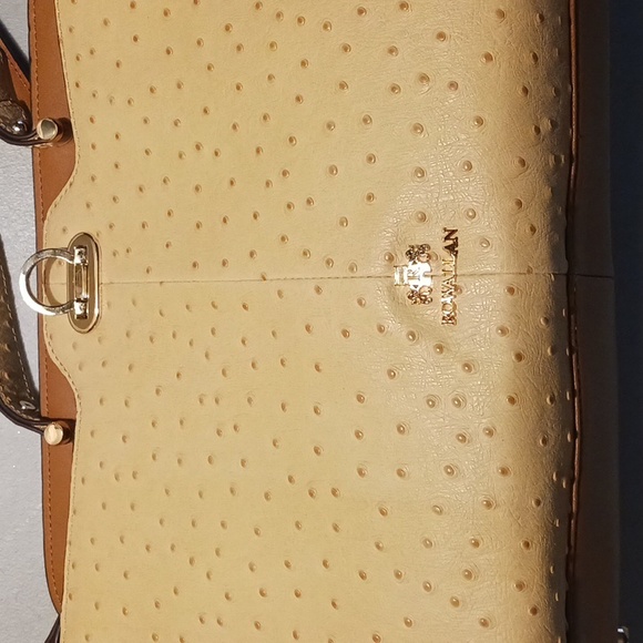 Rare Authentic Rowallan Ostrich Leather Large Handbag Purse Pale Yellow Beige - Picture 2 of 12